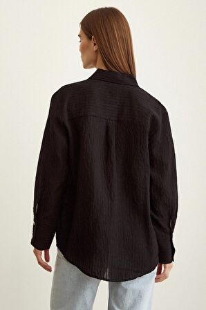 Çizgi Desenli Gömlek Siyah