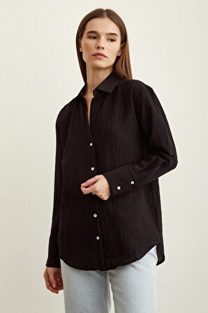 Çizgi Desenli Gömlek Siyah