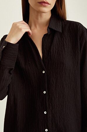 Çizgi Desenli Gömlek Siyah