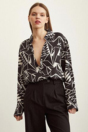 Bürümcük Kabartma Desenli Gömlek Siyah