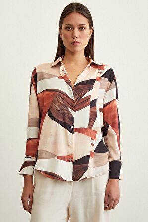 Desenli V Yaka Gömlek Kahve