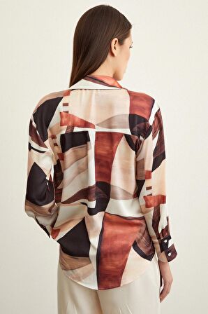 Desenli V Yaka Gömlek Kahve