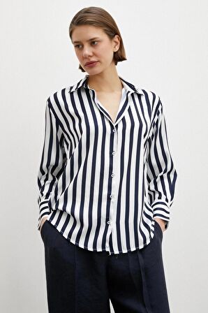 Robalı Çizgili Gömlek Lacivert