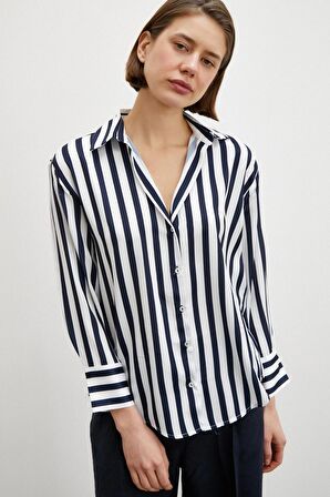 Robalı Çizgili Gömlek Lacivert