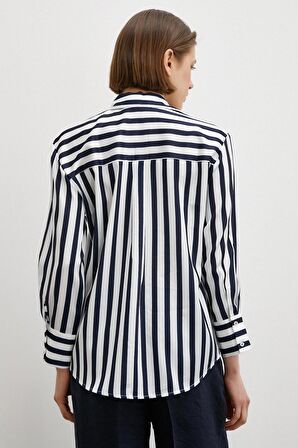 Robalı Çizgili Gömlek Lacivert