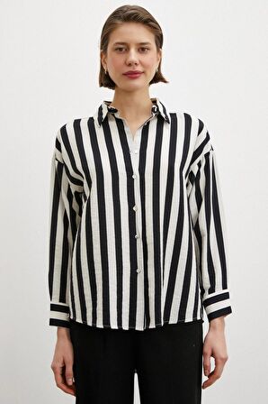 Robalı Çizgili Gömlek Siyah