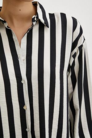 Robalı Çizgili Gömlek Siyah