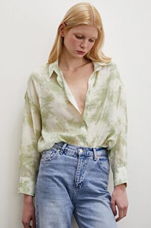 Desenli Oversize Gömlek Yeşil