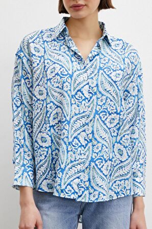 Şal Desen Modal Gömlek Mavi