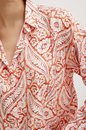 Şal Desen Modal Gömlek Turuncu