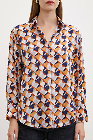 Desenli Saten Gömlek Pudra