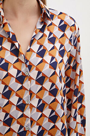 Desenli Saten Gömlek Pudra