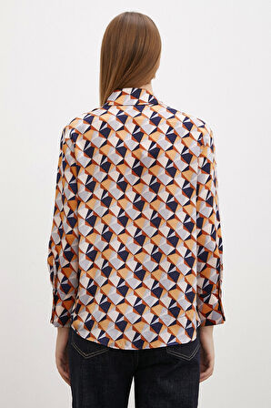 Desenli Saten Gömlek Pudra