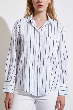 Çizgili Cepli Gömlek Lacivert