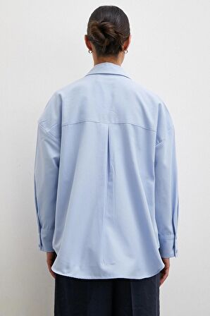 Puantiyeli Oversize Gömlek Mavi
