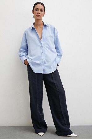 Puantiyeli Oversize Gömlek Mavi