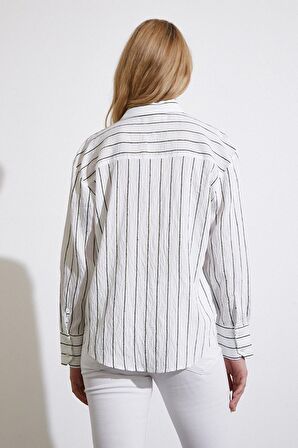 Çizgili Cepli Gömlek Yeşil