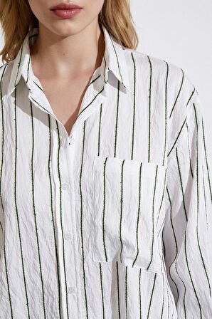 Çizgili Cepli Gömlek Yeşil