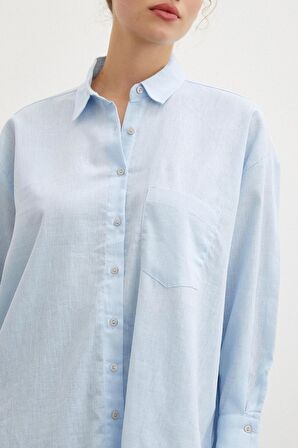 Midi Boy Keten Gömlek Mavi
