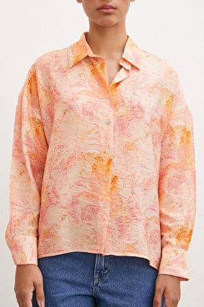 Damla Desenli Modal Gömlek Oranj