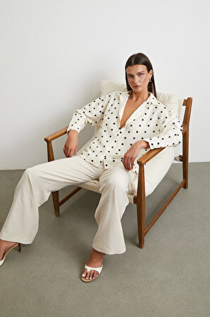 Puantiyeli Oversize Gömlek Siyah