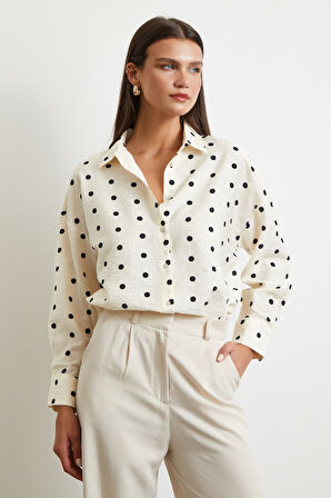 Puantiyeli Oversize Gömlek Siyah