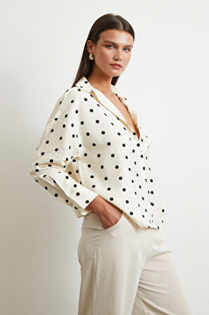 Puantiyeli Oversize Gömlek Siyah