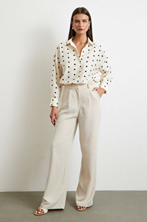 Puantiyeli Oversize Gömlek Siyah