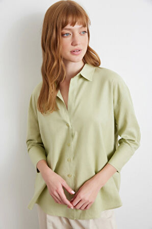 Yırtmaçlı Fakir Kol Gömlek Mint