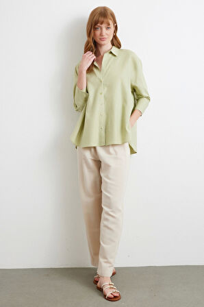 Yırtmaçlı Fakir Kol Gömlek Mint