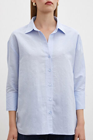 Yırtmaçlı Fakir Kol Gömlek Mavi