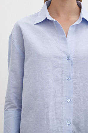 Yırtmaçlı Fakir Kol Gömlek Mavi