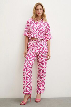 Kısa Kollu Crop Gömlek Fuşya