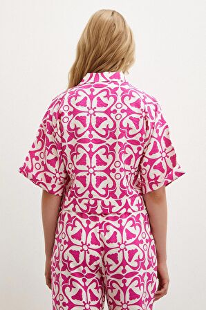 Kısa Kollu Crop Gömlek Fuşya