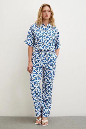 Kısa Kollu Crop Gömlek Mavi