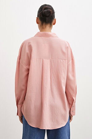 Cepli Çizgili Gömlek Gül Kurusu