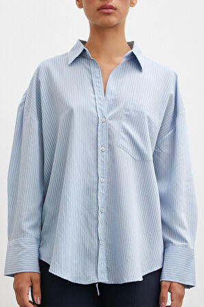 Cepli Çizgili Gömlek Mavi