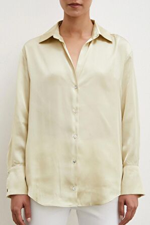 Basic Saten Gömlek Bej