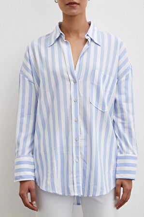 Oversize Cepli Gömlek Mavi