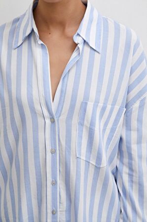 Oversize Cepli Gömlek Mavi