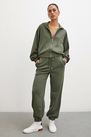 Lastikli Cepli Eşofman Altı Haki