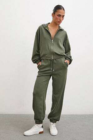 Lastikli Cepli Eşofman Altı Haki