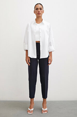 Kol Apoletli Gömlek Beyaz