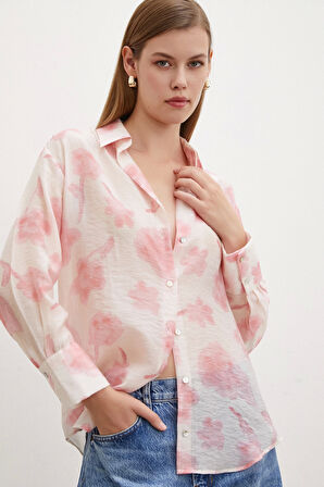 Organze Desenli Tül Gömlek Pembe