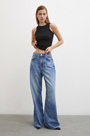 Yüksel Bel Bol Paça Jean Mavi