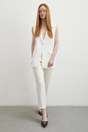 Skinny Kumaş Pantolon Ekru