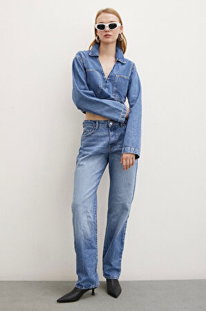 Beş Cepli Yülsel Bel Regular Fit Jean Mavi