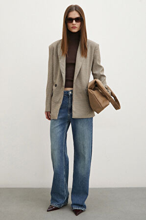 Beş Cepli Yüksek Bel Boru Paça Jean Lacivert