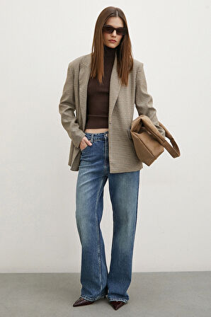 Beş Cepli Yüksek Bel Boru Paça Jean Lacivert