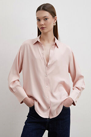 Floş Basic Saten Gömlek Bej
